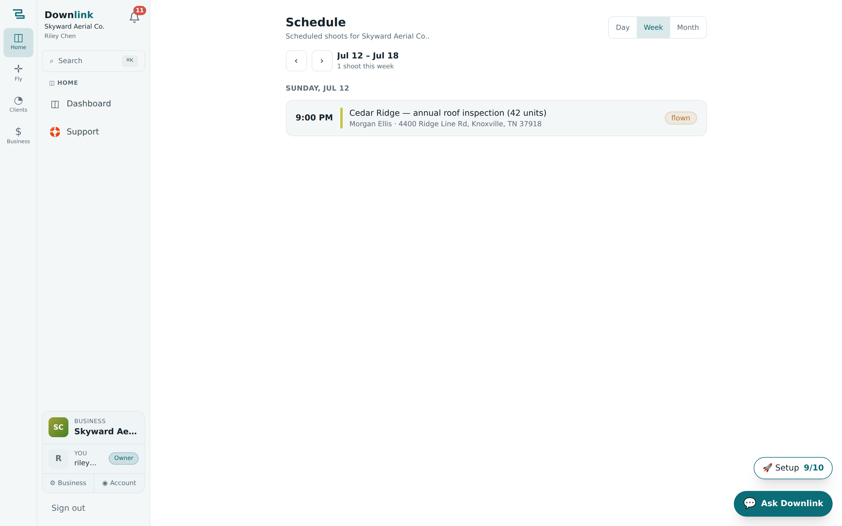 The Schedule page with a week view of jobs laid out across the days